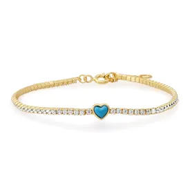 CZ Tennis Bracelet with Turquoise Heart