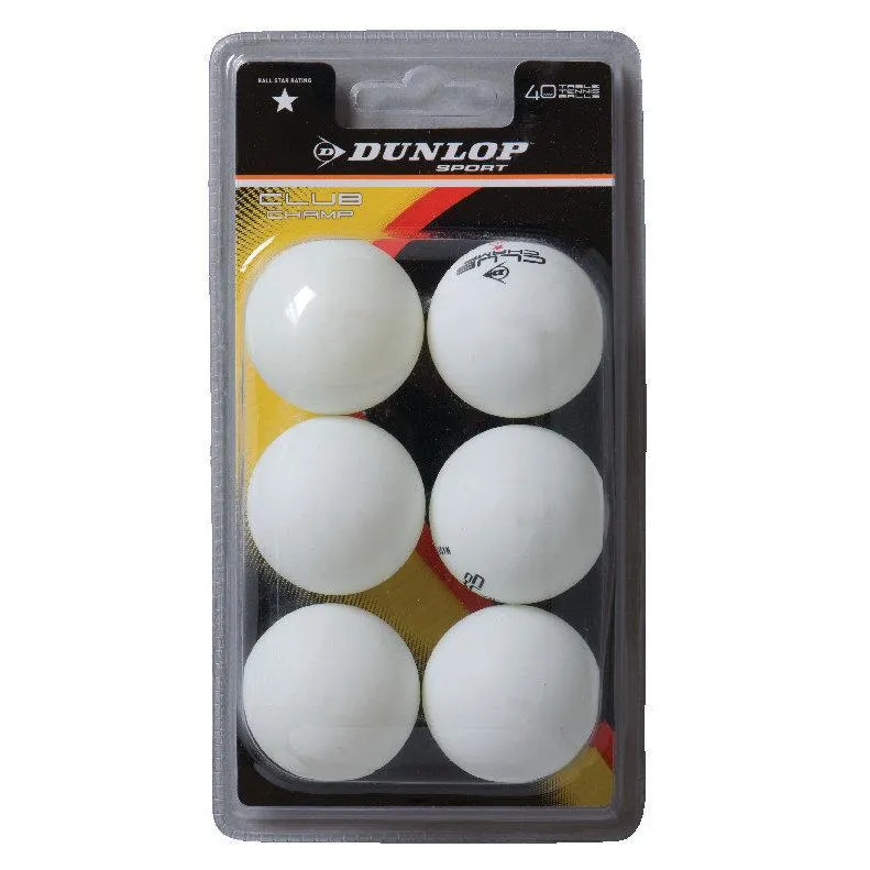 Dunlop Club Championship 1 Star Table Tennis Balls - Pack of 6