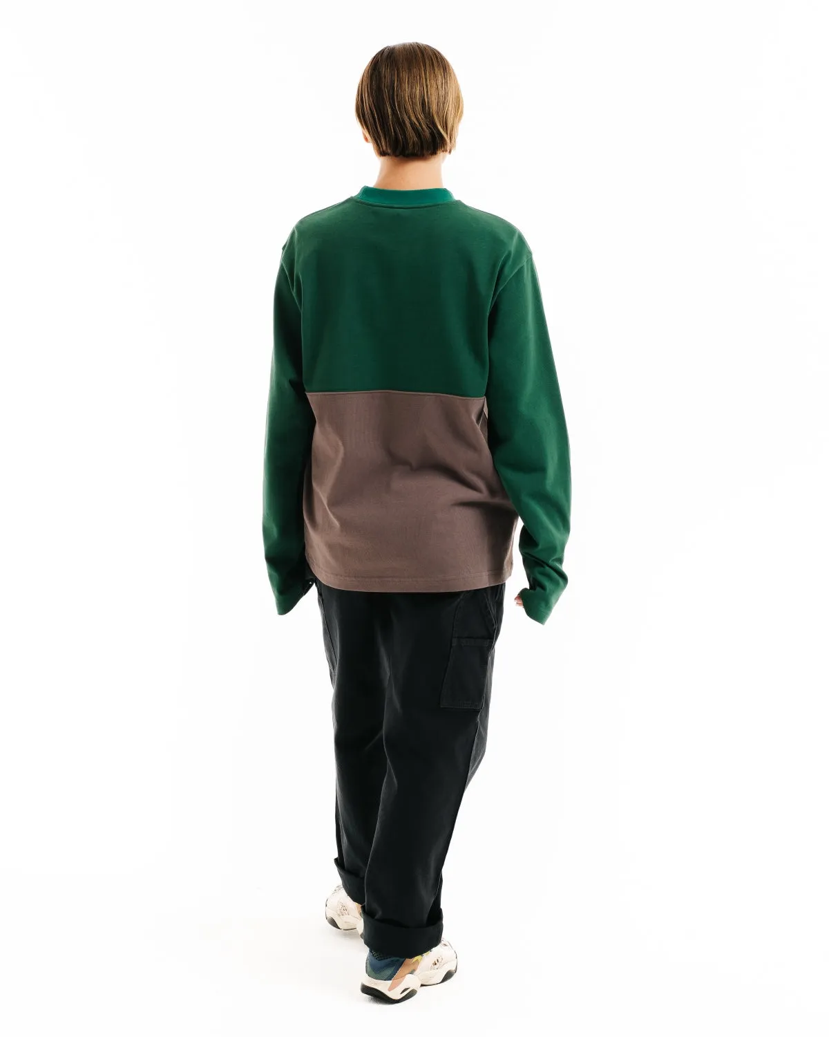 Embroidered Long Sleeve Football Shirt - Forest Green