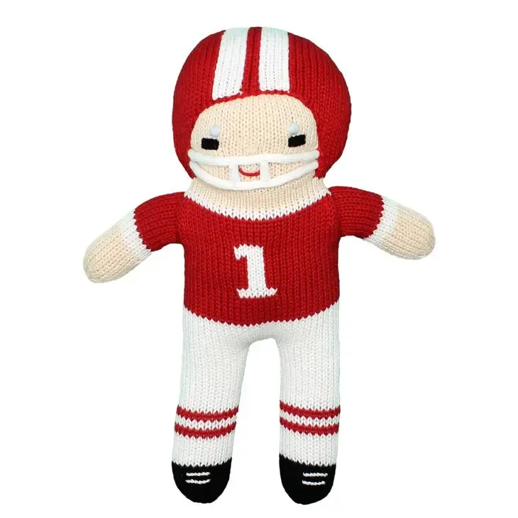 Football Player Knit Dolls - Red / White - 7" Rattle