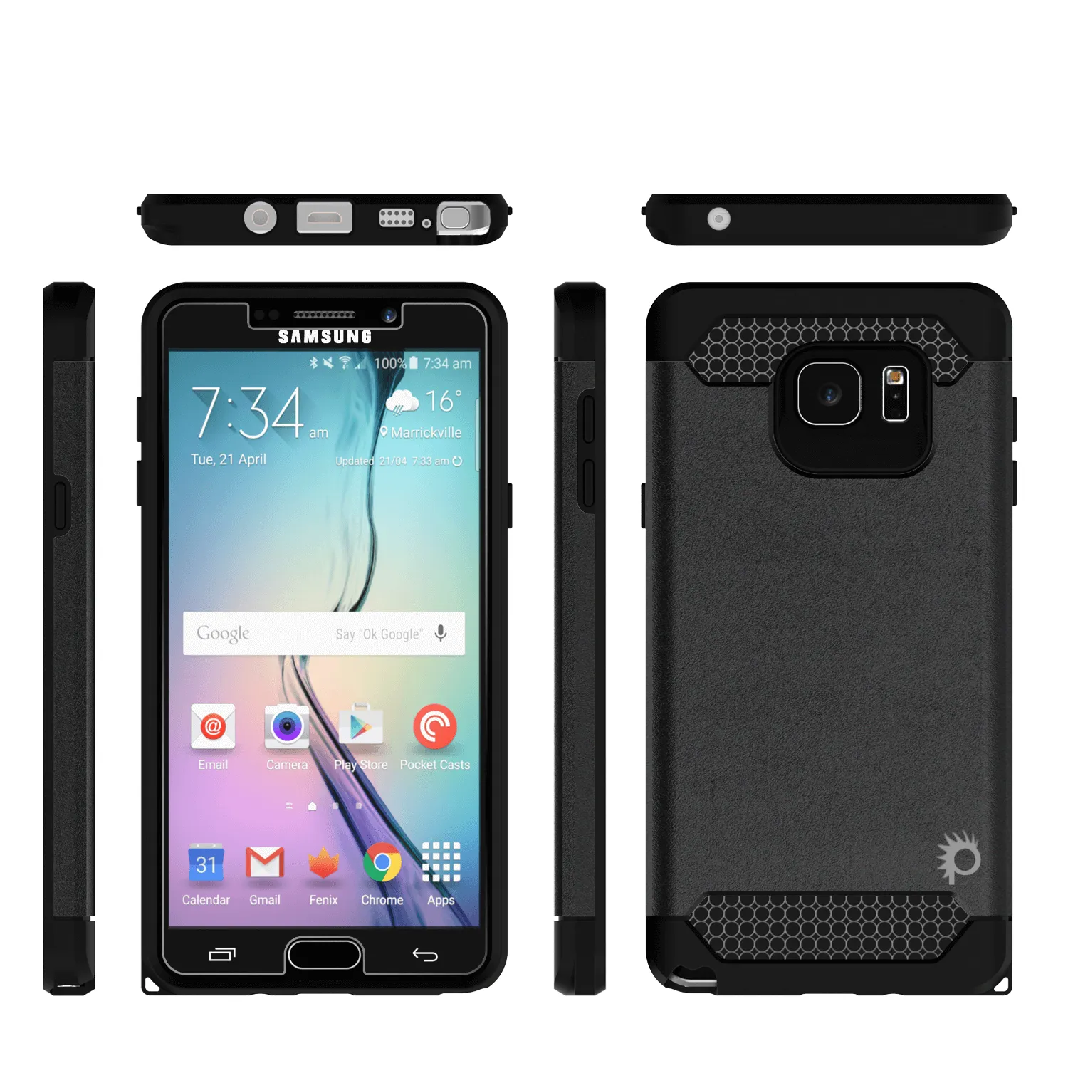 Galaxy Note 5 Case PunkCase Galactic Black Series Slim Armor Soft Cover Case w/ Tempered Glass