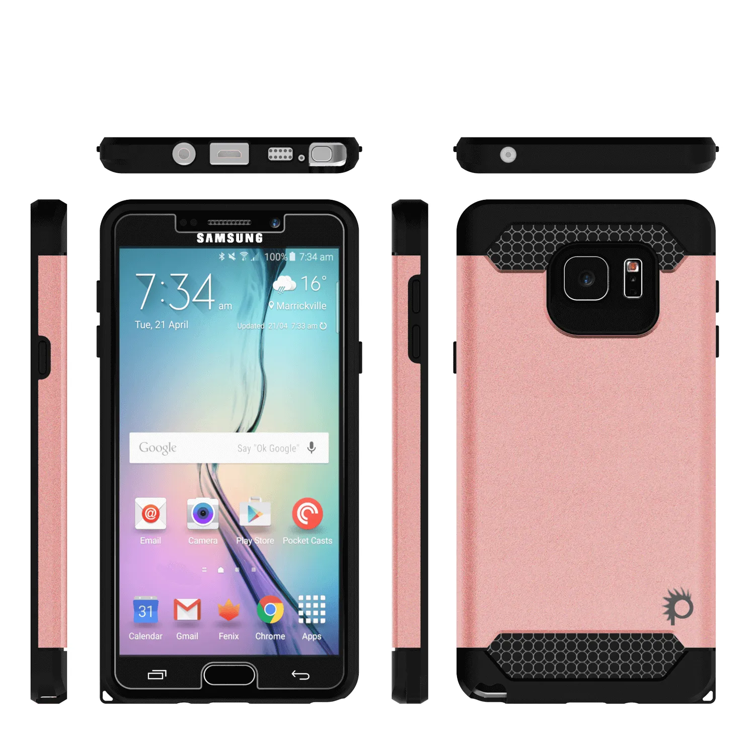 Galaxy Note 5 Case PunkCase Galactic Rose Gold Slim Armor Soft Cover Case w/ Tempered Glass