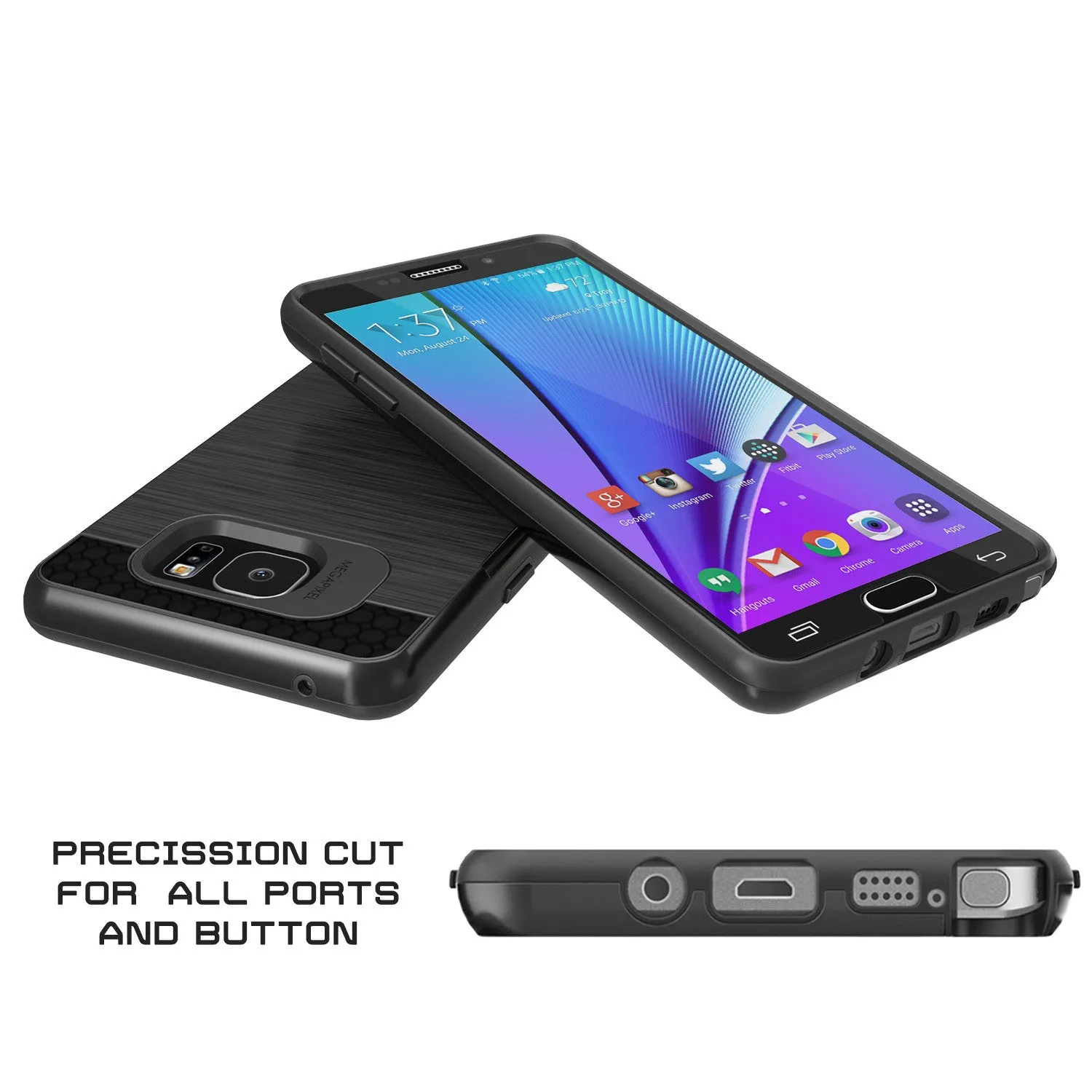 Galaxy Note 5 Case PunkCase SLOT Black Series Slim Armor Soft Cover Case w/ Tempered Glass