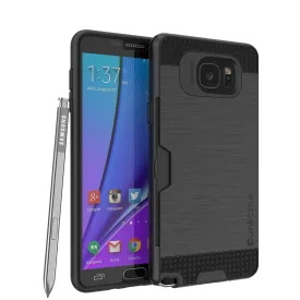 Galaxy Note 5 Case PunkCase SLOT Black Series Slim Armor Soft Cover Case w/ Tempered Glass