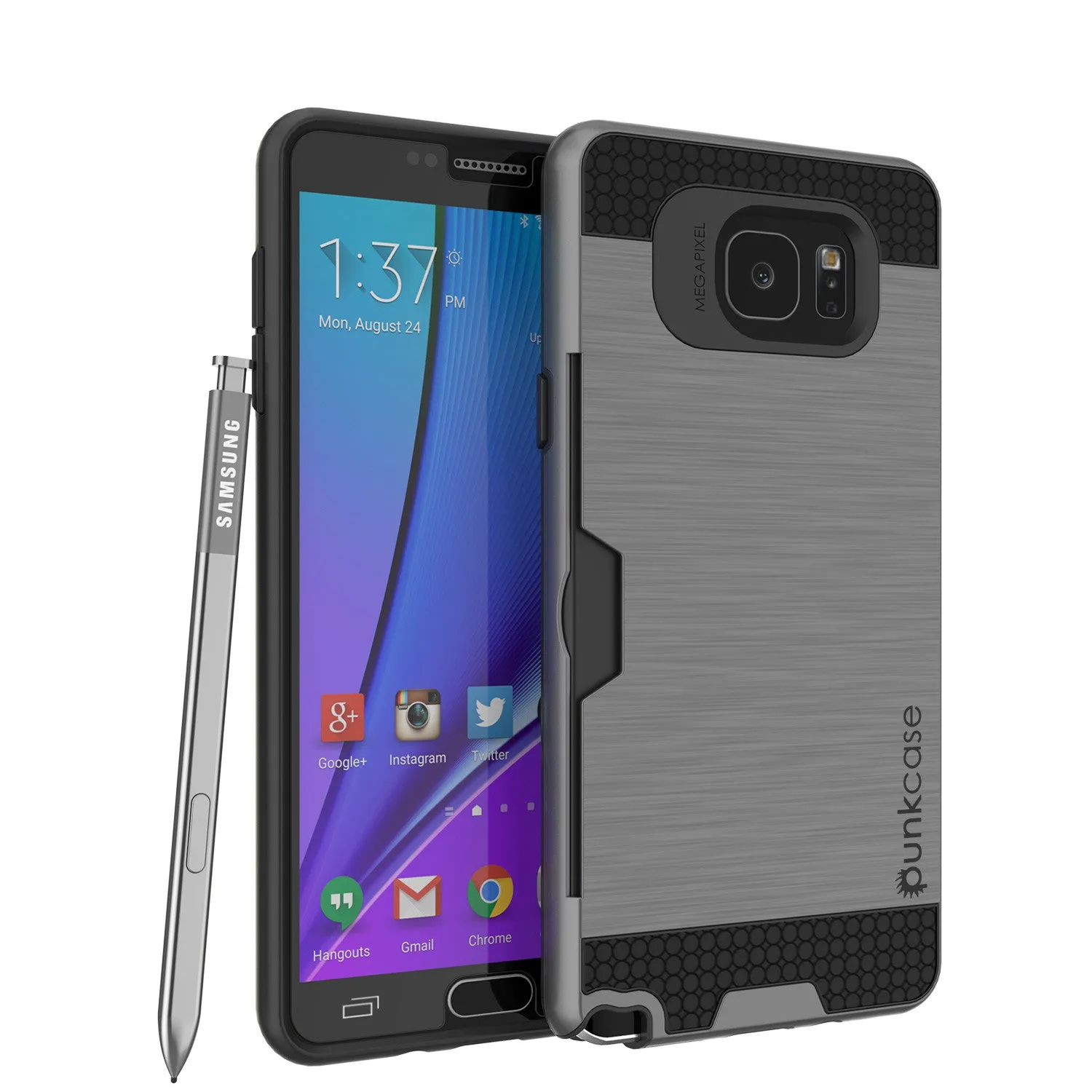 Galaxy Note 5 Case PunkCase SLOT Grey Series Slim Armor Soft Cover Case w/ Tempered Glass