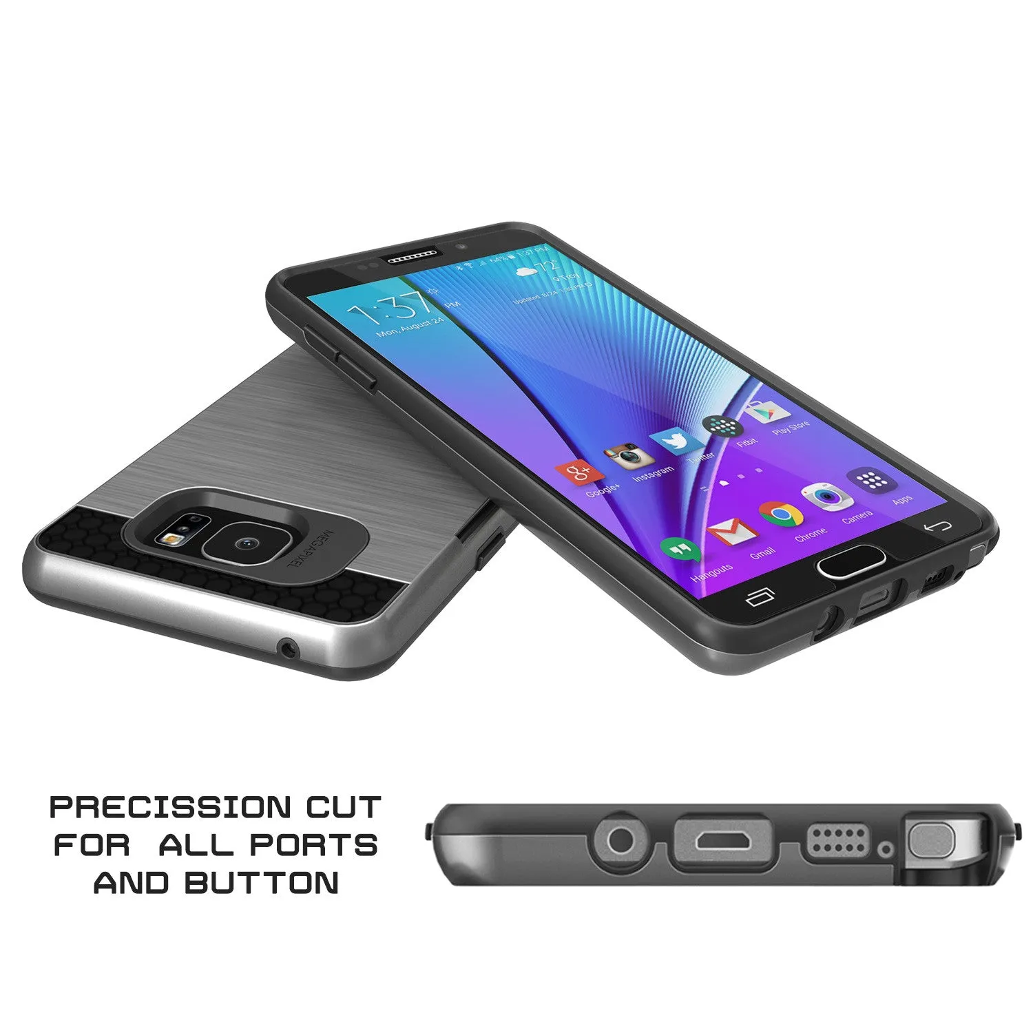 Galaxy Note 5 Case PunkCase SLOT Grey Series Slim Armor Soft Cover Case w/ Tempered Glass