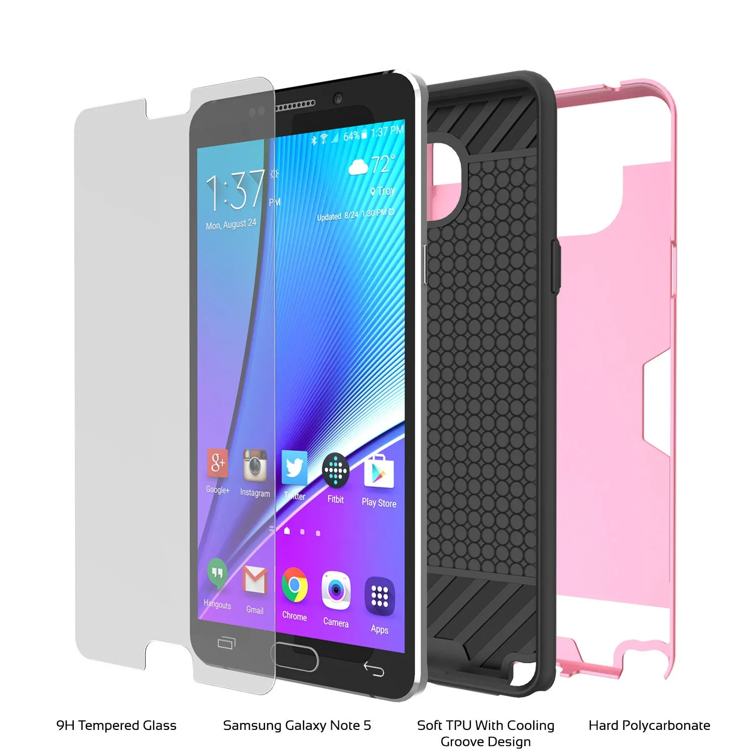 Galaxy Note 5 Case PunkCase SLOT Pink Series Slim Armor Soft Cover Case w/ Tempered Glass