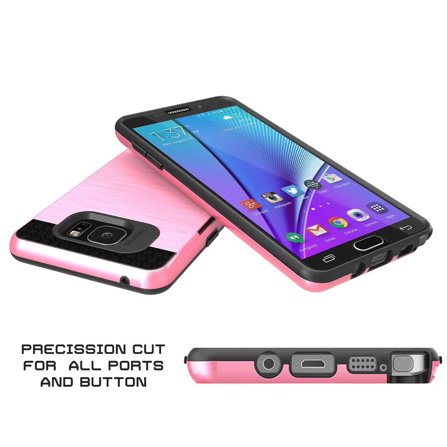 Galaxy Note 5 Case PunkCase SLOT Pink Series Slim Armor Soft Cover Case w/ Tempered Glass