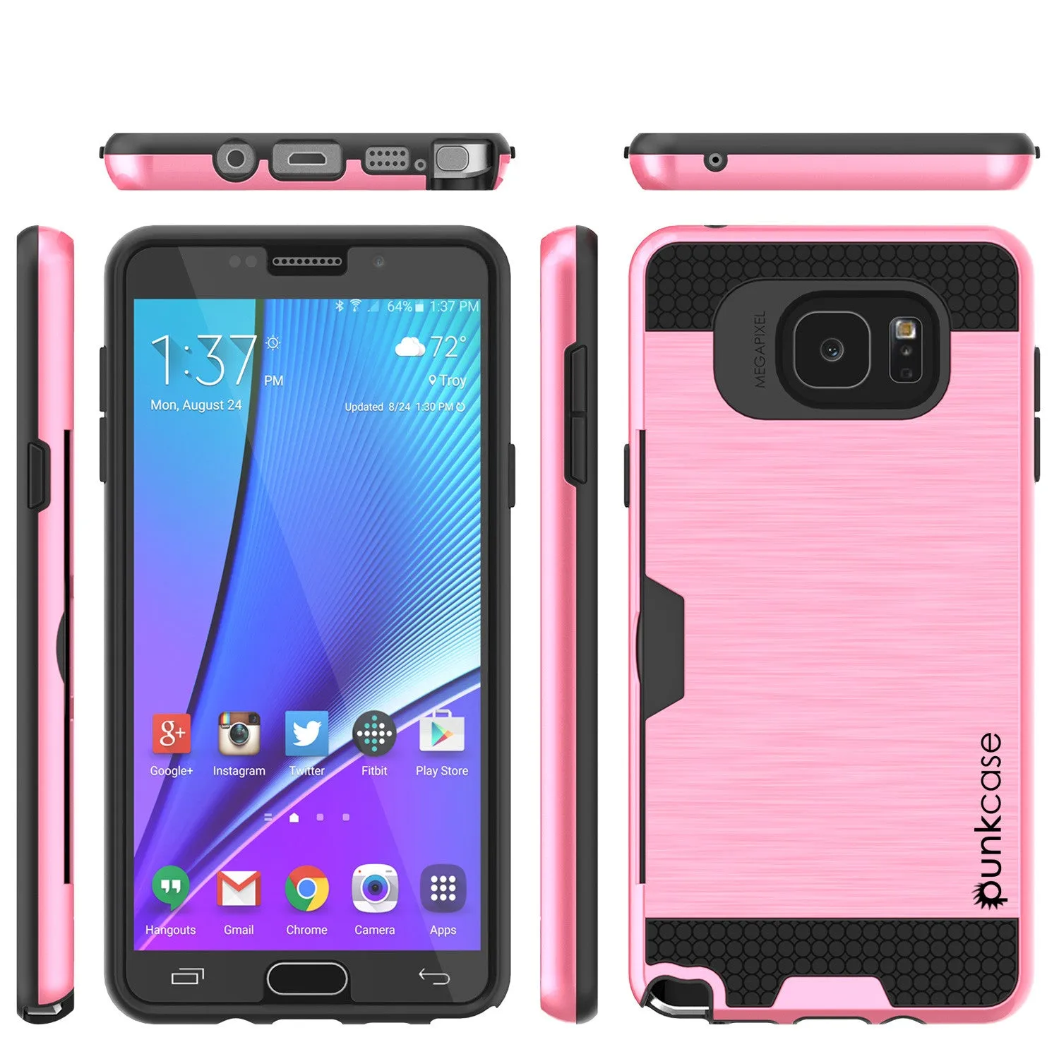 Galaxy Note 5 Case PunkCase SLOT Pink Series Slim Armor Soft Cover Case w/ Tempered Glass