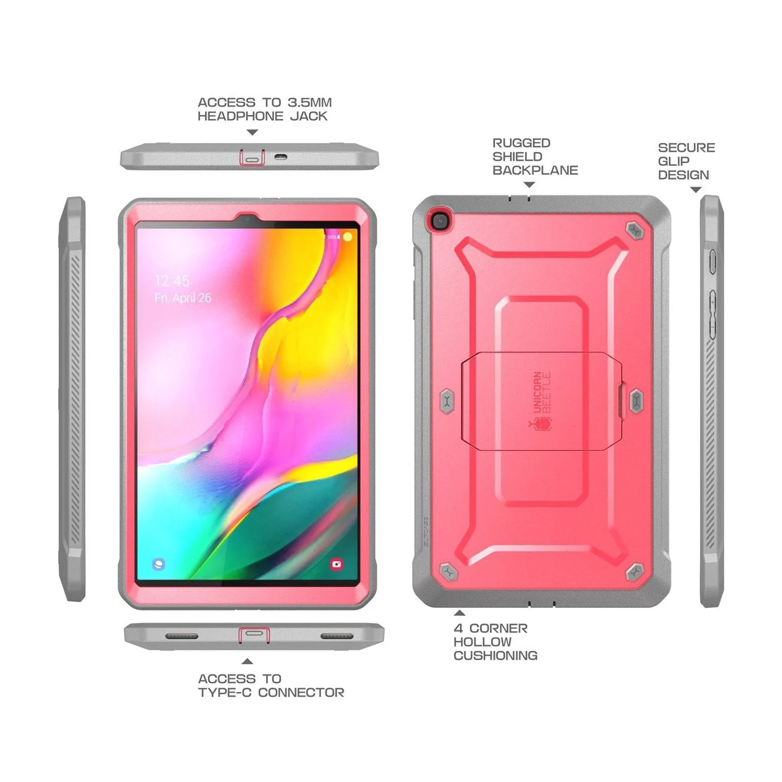 Galaxy Tab A 10.1 inch (2019) Unicorn Beetle Pro Full-Body Case-Pink