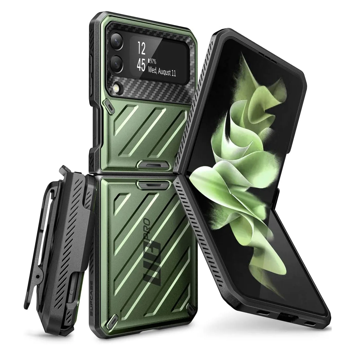 Galaxy Z Flip3 Unicorn Beetle PRO Rugged Case with Belt Clip-Dark Green