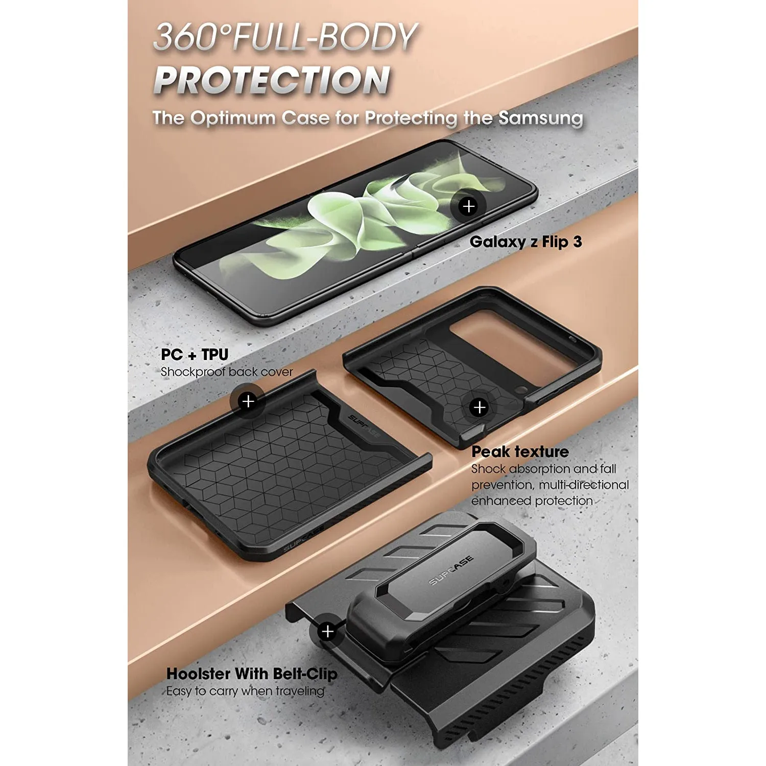 Galaxy Z Flip3 Unicorn Beetle PRO Rugged Case with Belt Clip-Dark Green