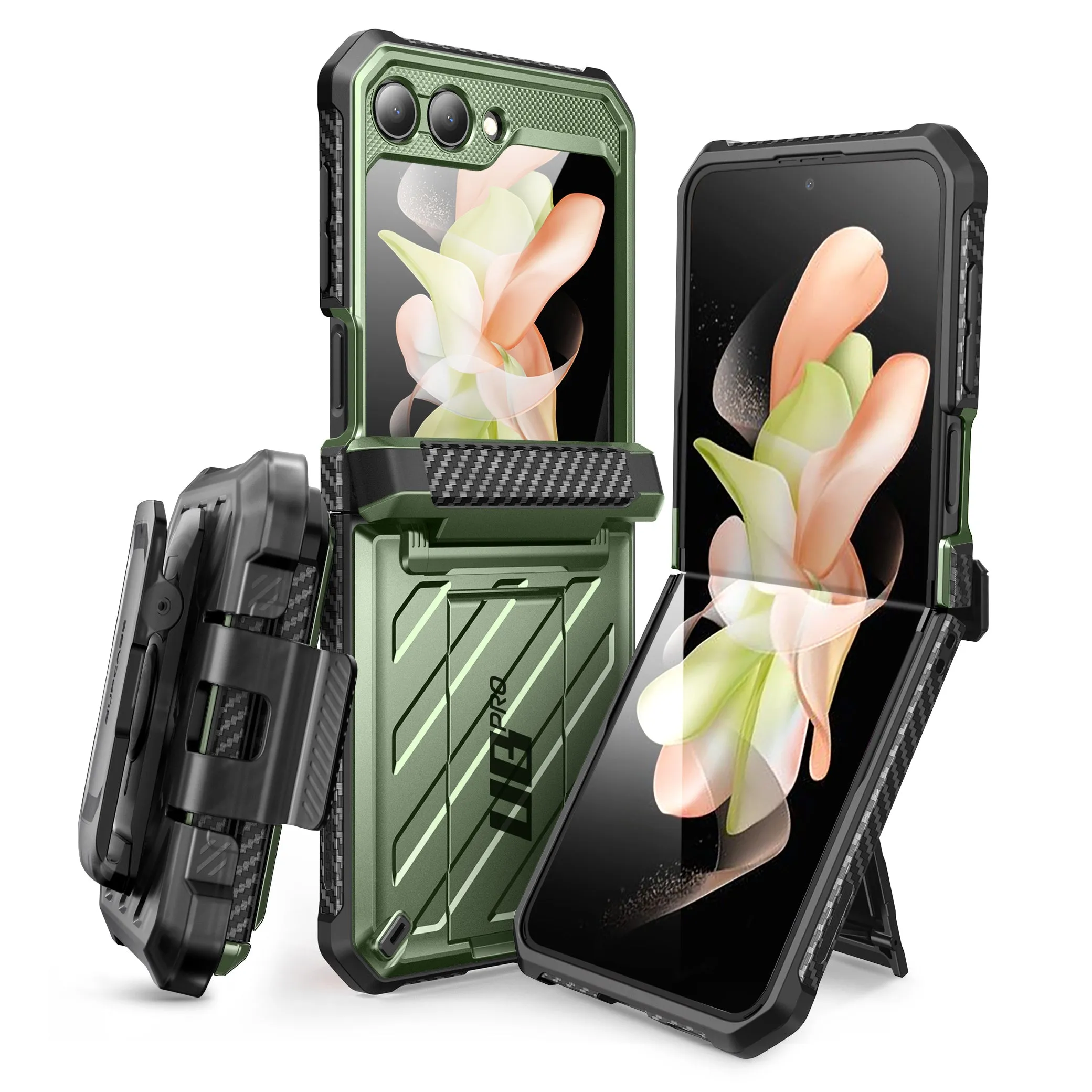 Galaxy Z Flip5 Unicorn Beetle PRO Rugged Case with Belt Clip-Dark Green