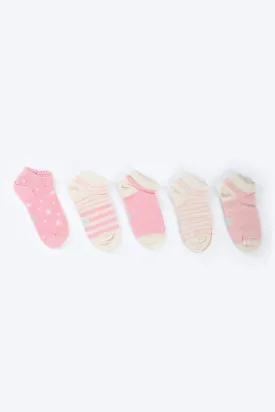 Girly Cotton Ankle Socks - 5 Pairs