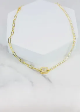 Gold Paper Clip Tennis Necklace