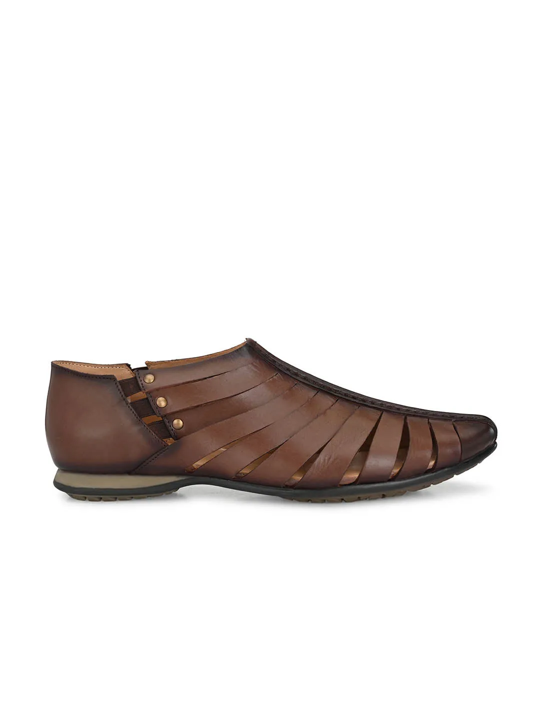 Hitz Men's Brown Leather Slip-On Shoes