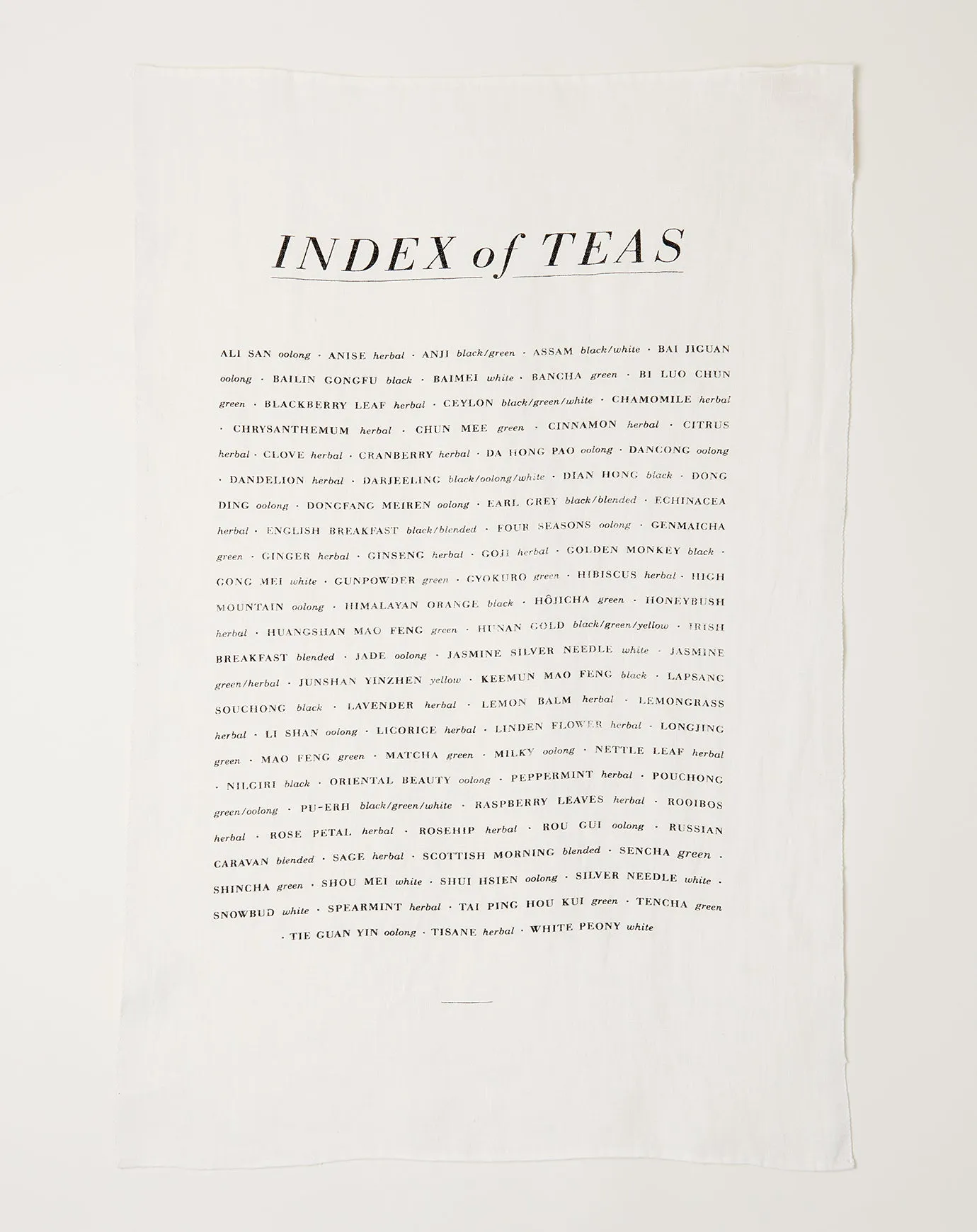 Index of Teas Tea Towel