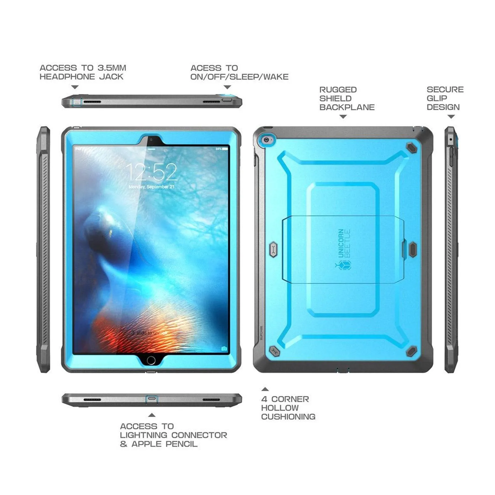 iPad Pro 12.9 inch (2015) Unicorn Beetle Pro Full Body Rugged Protective Case-Blue