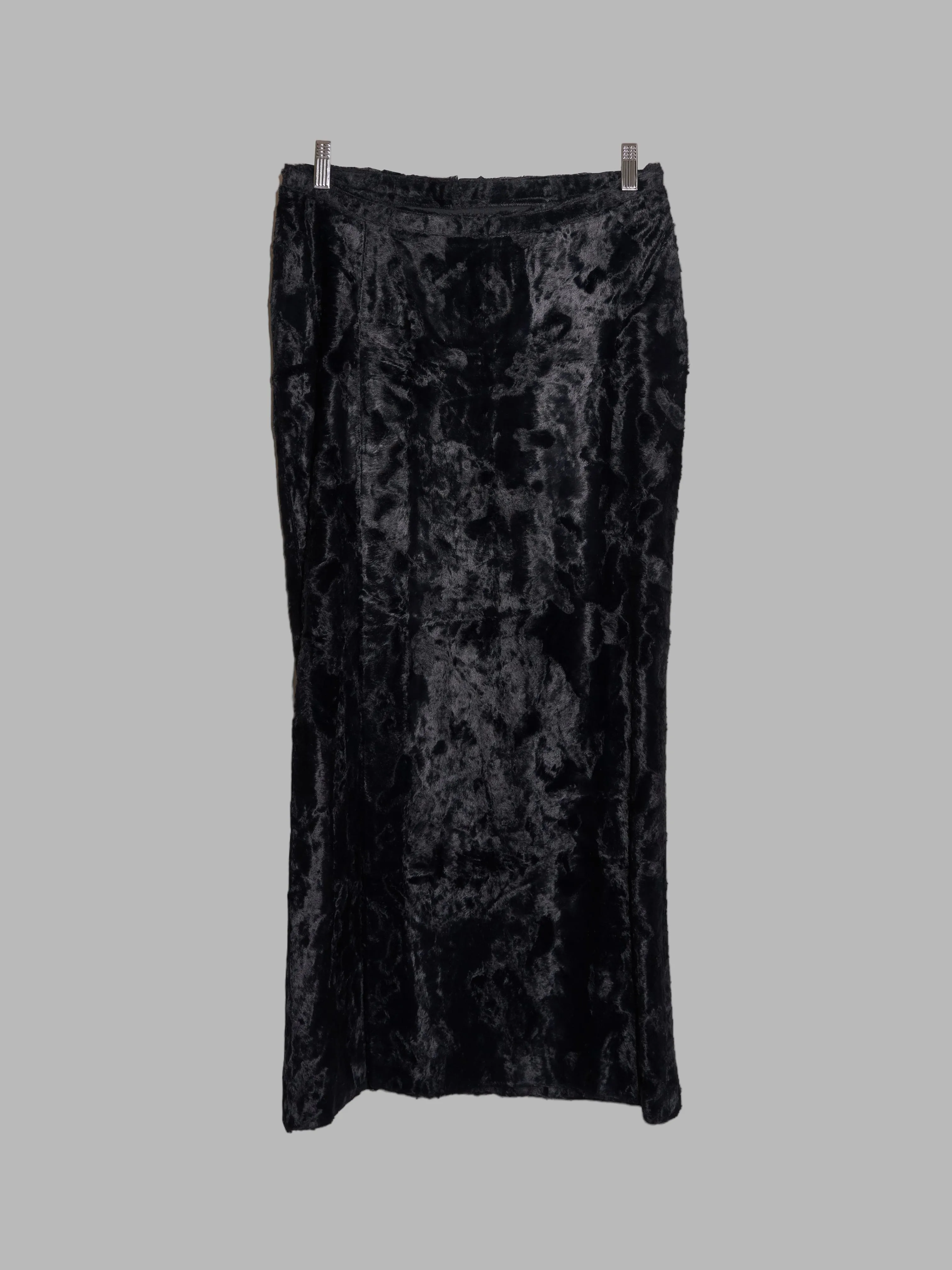 Jean Colonna 1990s long black faux fur front split skirt