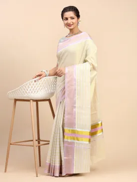 Kerala Cream Gold Jari Weaving Saree KS126