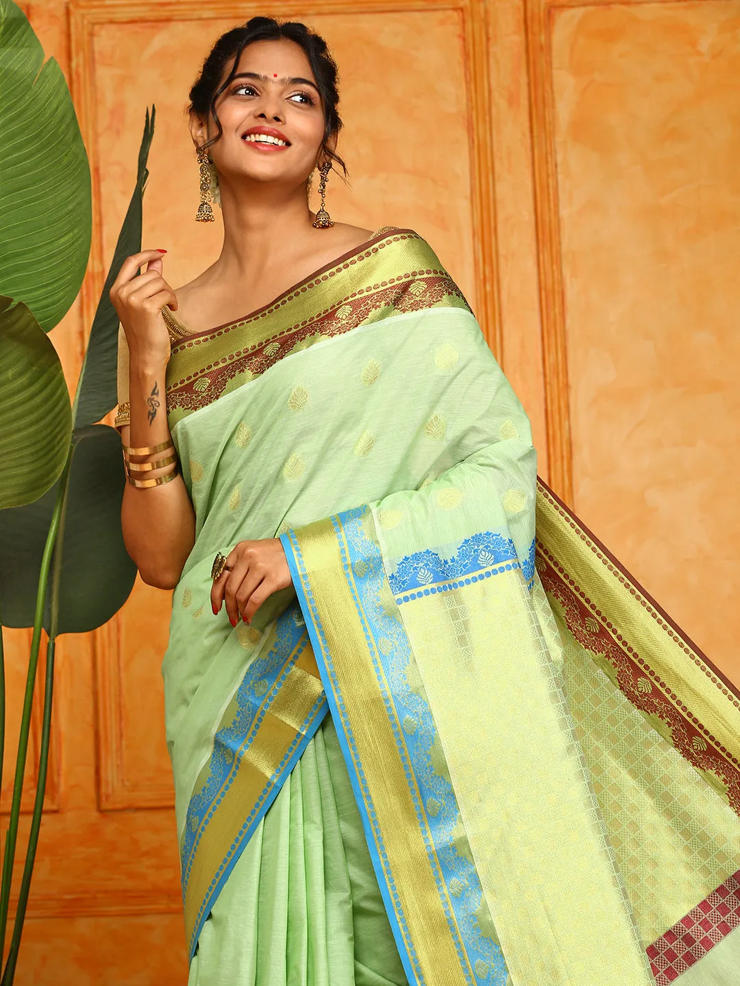 Kerala Green Gold Jari Weaving Saree KS117