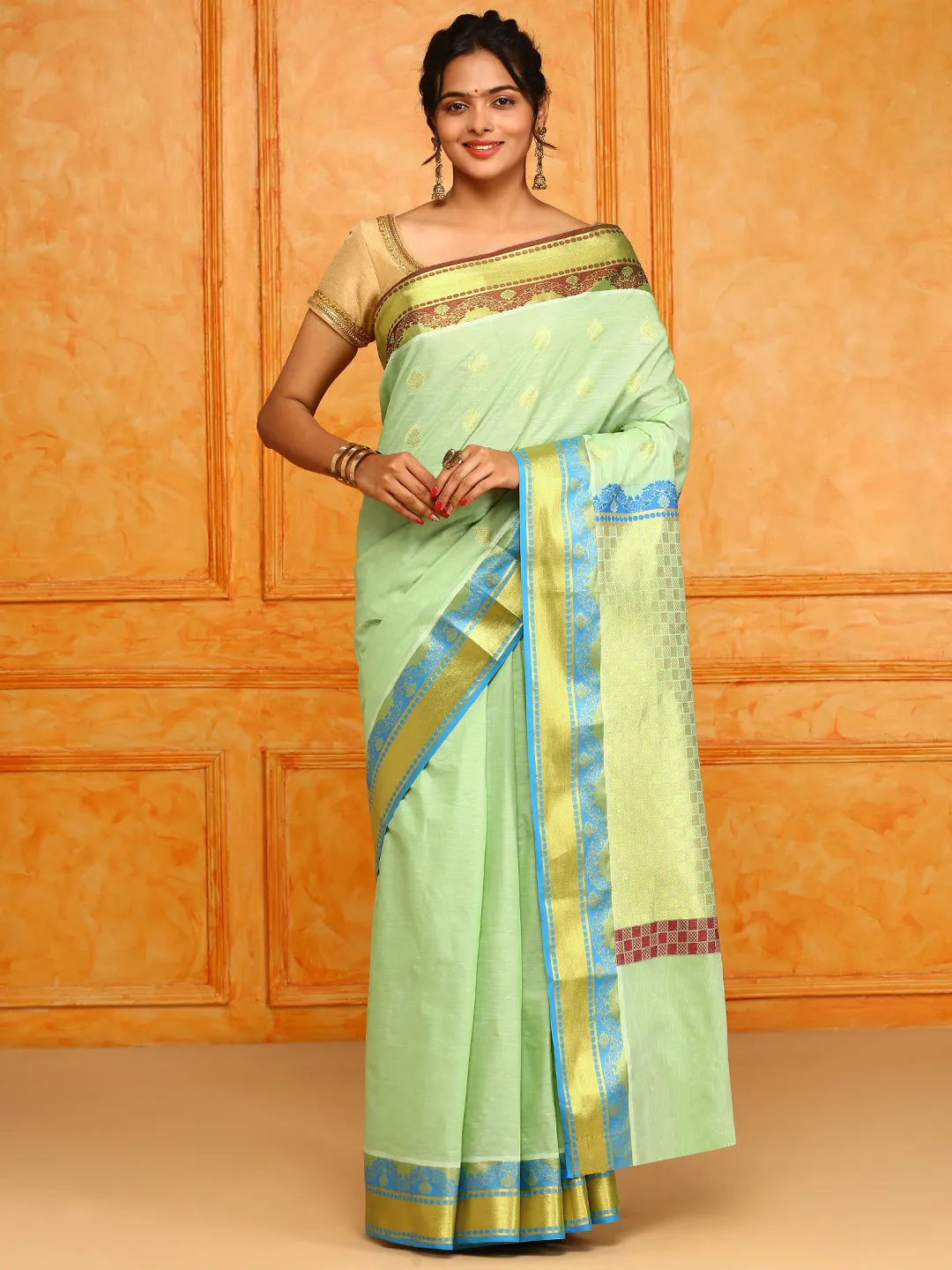 Kerala Green Gold Jari Weaving Saree KS117