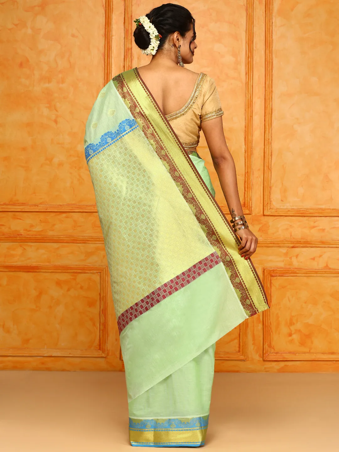 Kerala Green Gold Jari Weaving Saree KS117