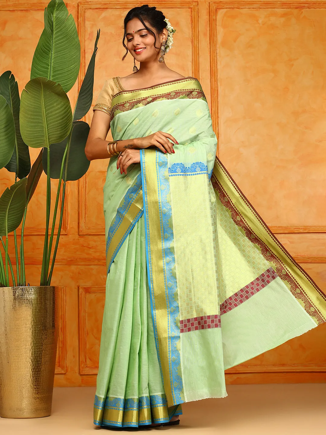 Kerala Green Gold Jari Weaving Saree KS117