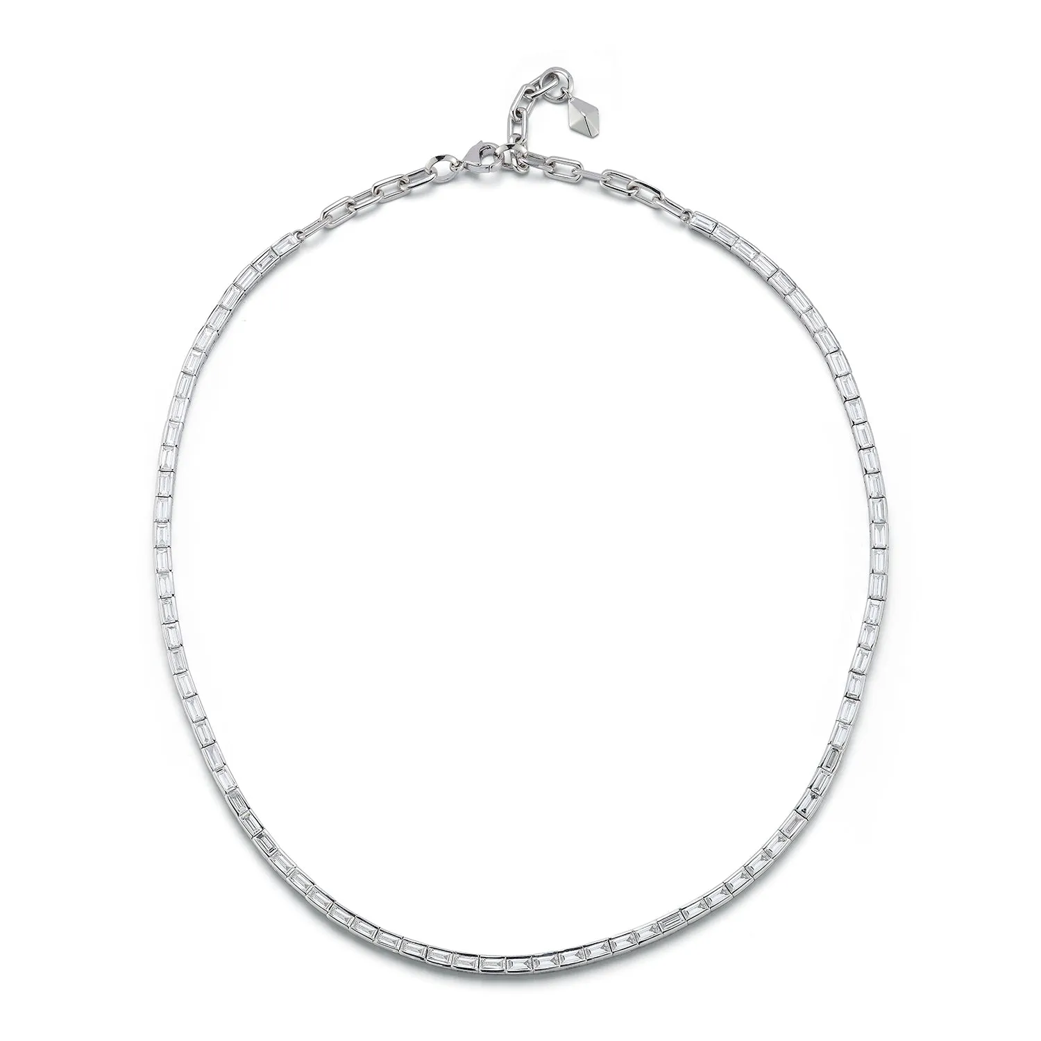 KEYNES 18K WHITE GOLD AND BAGUETTE DIAMOND TENNIS NECKLACE