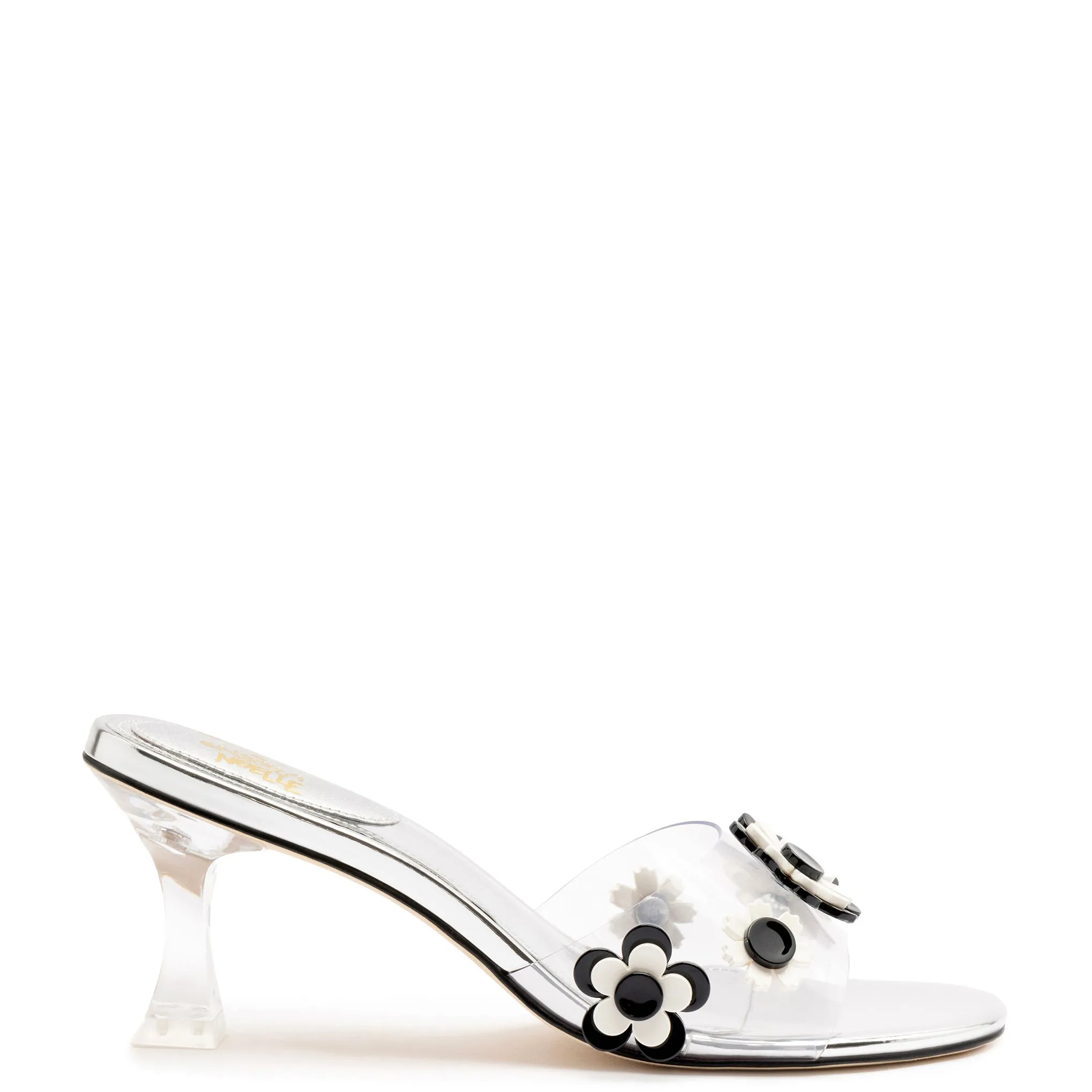 Larroudé x Gabriela Noelle: Garden Mule In Silver Specchio and Black and White Acrylic