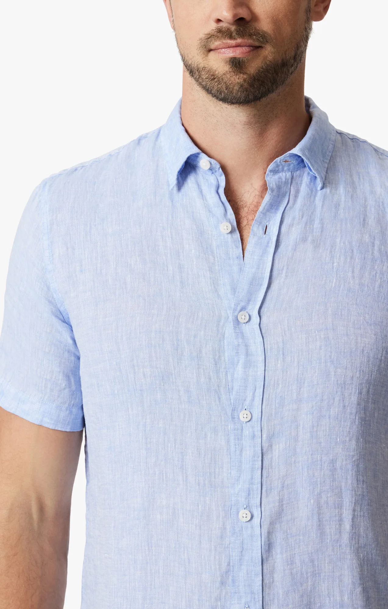 Linen Short Sleeve Shirt In Hawaiian Ocean