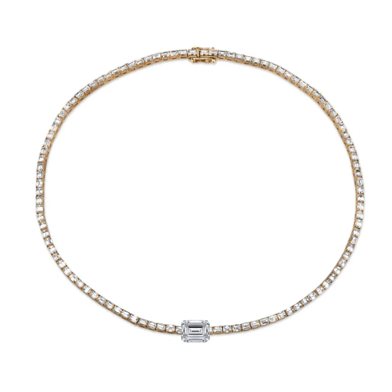 MEGA EMERALD CUT CENTER TENNIS NECKLACE