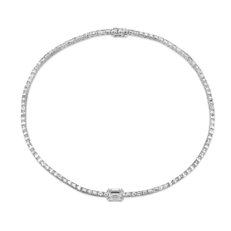 MEGA EMERALD CUT CENTER TENNIS NECKLACE