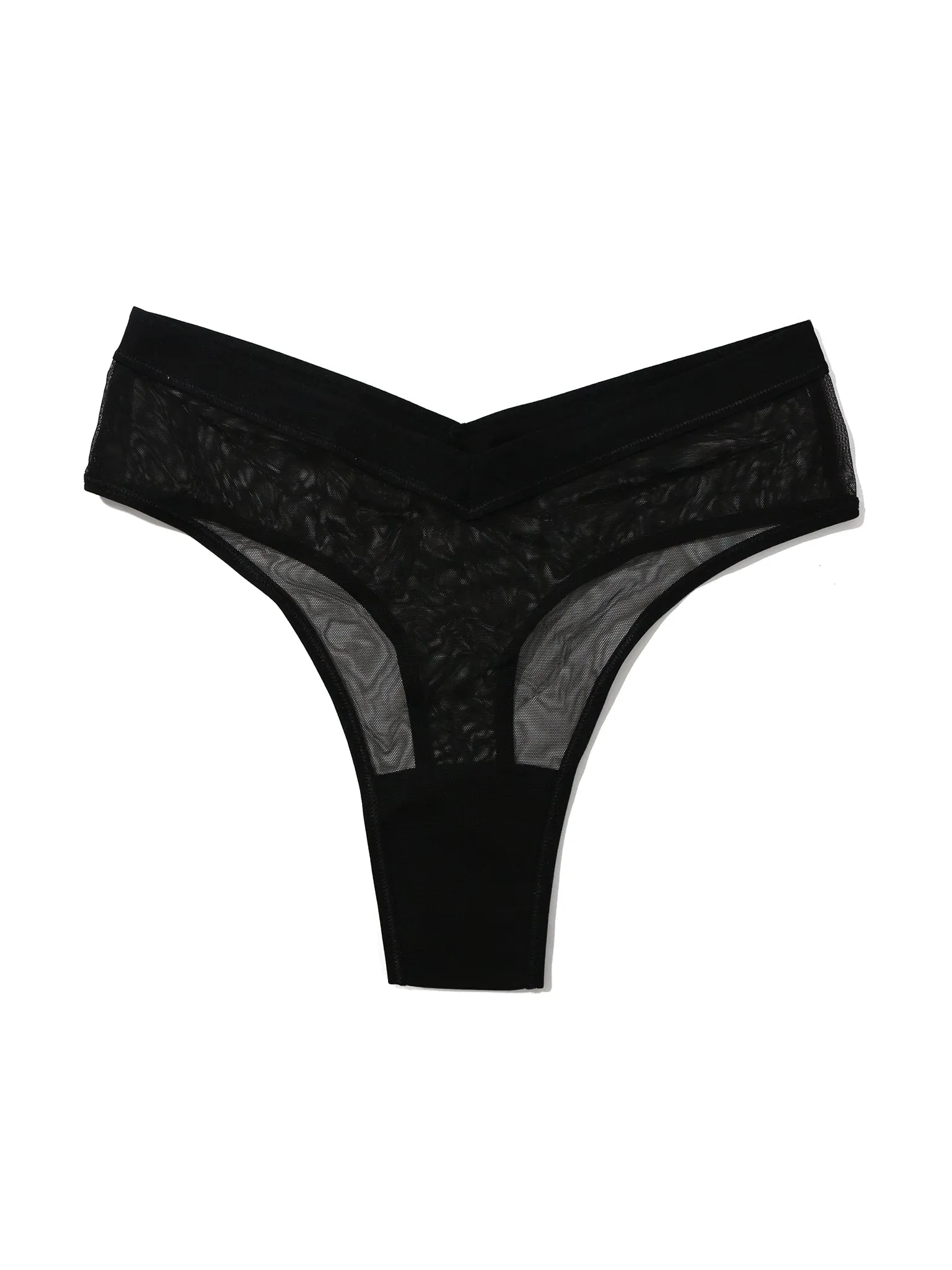 Mesh High Cut Thong Black