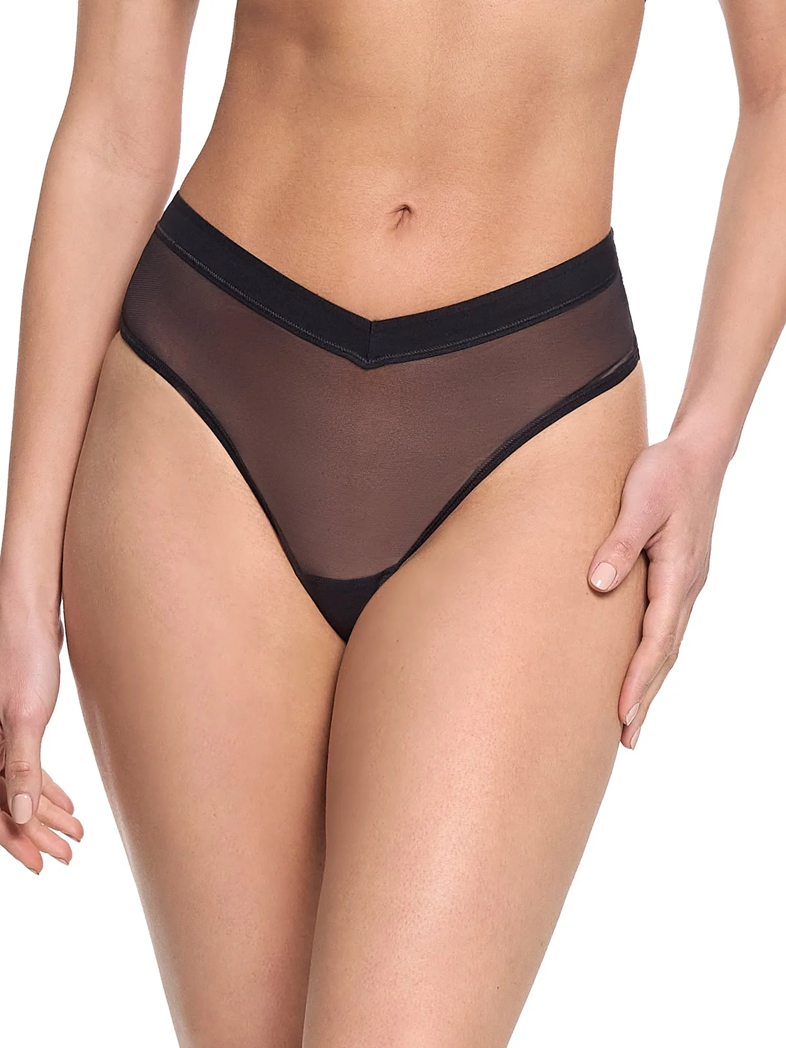 Mesh High Cut Thong Black