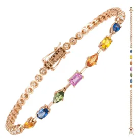 Multishape Gemstone and Diamond Bezel Tennis Bracelet