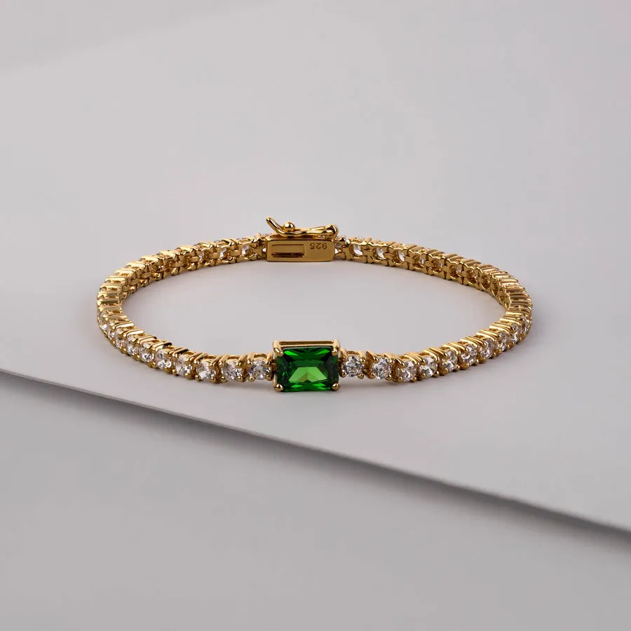 Pave 18K Gold Vermeil Baguette Emerald Tennis Bracelet