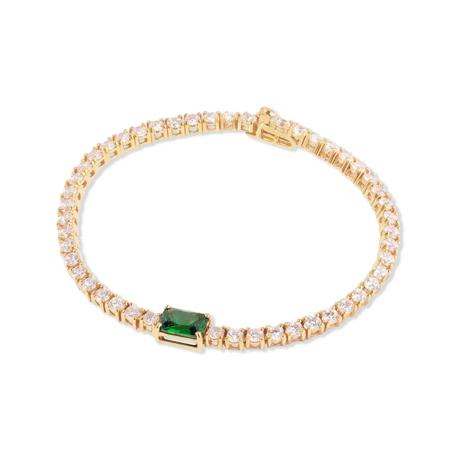 Pave 18K Gold Vermeil Baguette Emerald Tennis Bracelet