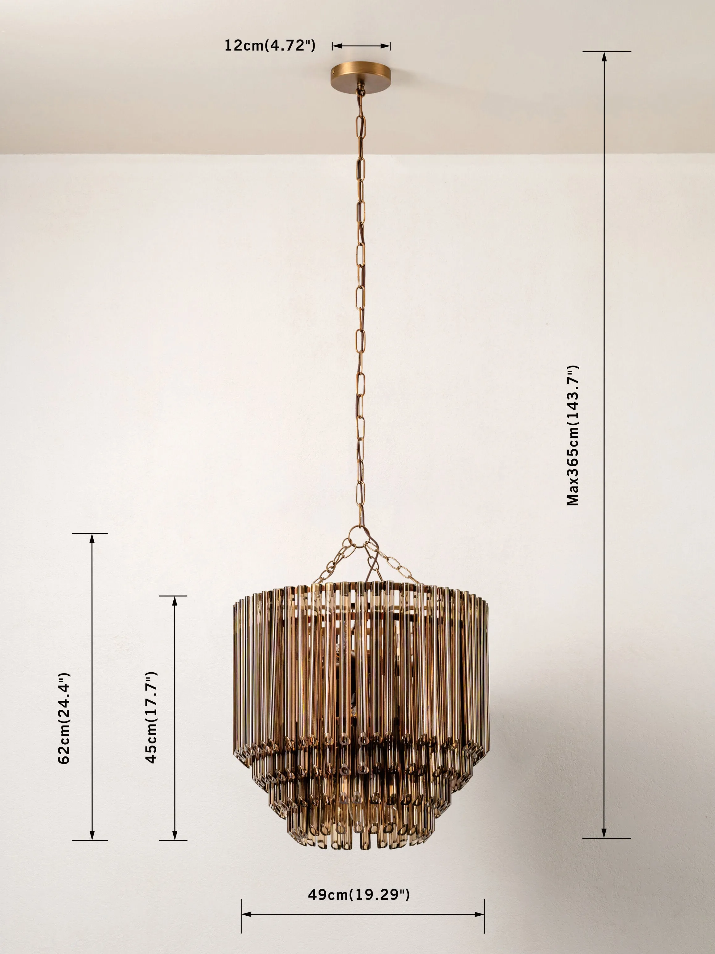 Petalia - 5 light bronze and smoked chocolate glass tube tall chandelier