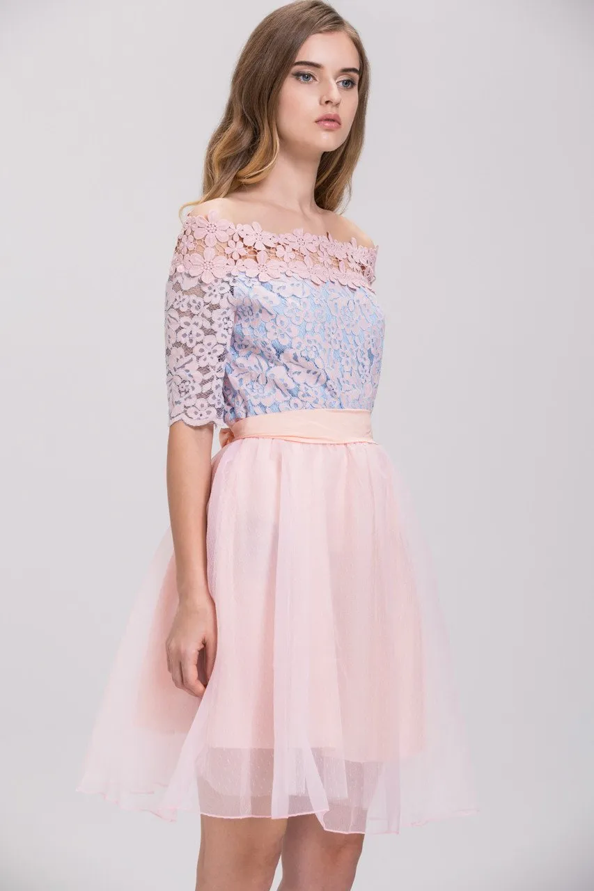 Pink Lace Layered Tulle Mini Princess Dress