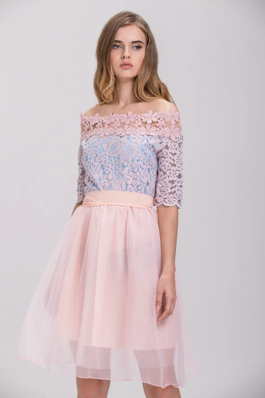 Pink Lace Layered Tulle Mini Princess Dress