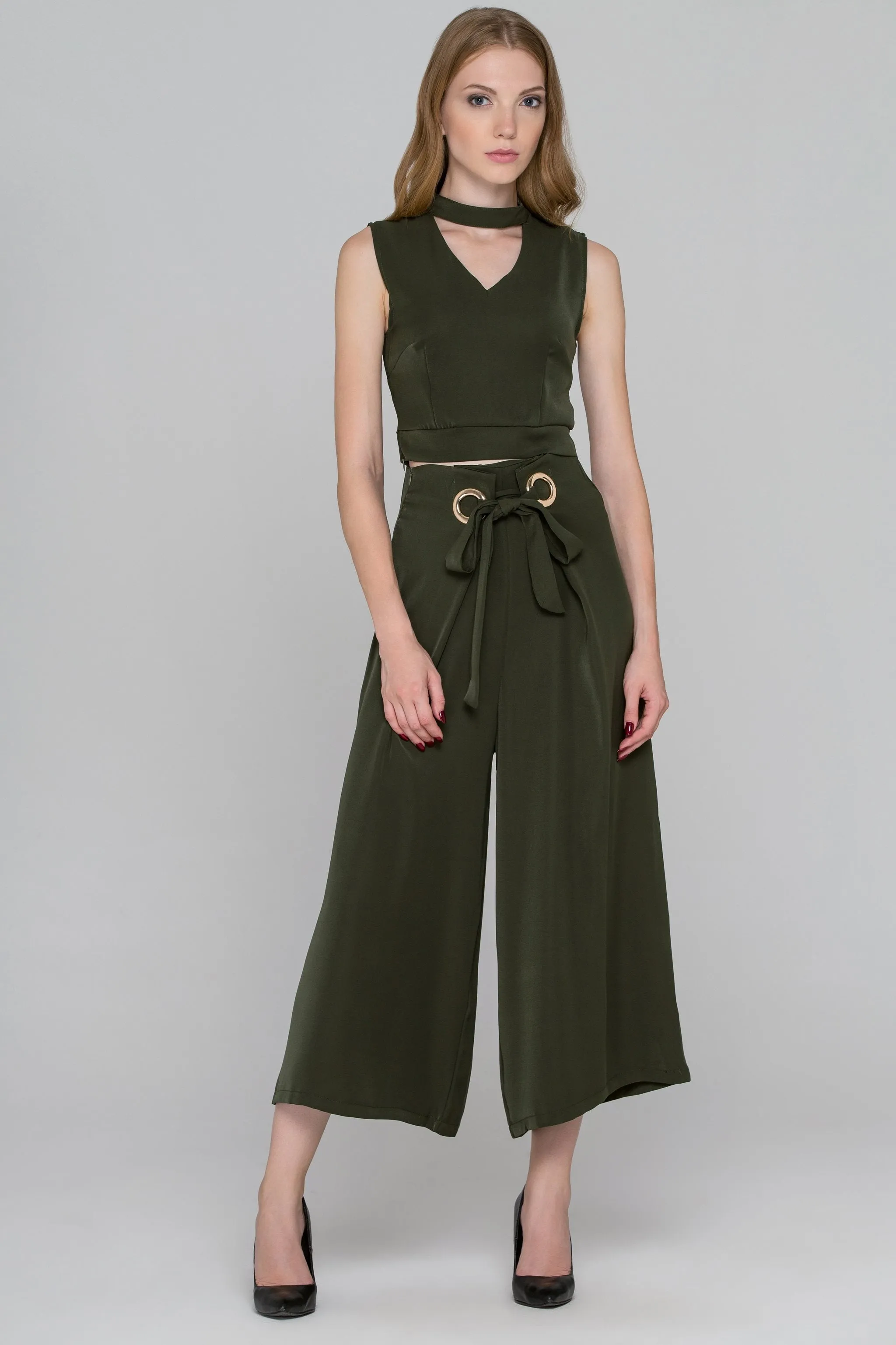 Rania Fawaz - Pine Green Two Piece Ring Palazzo Co-ord