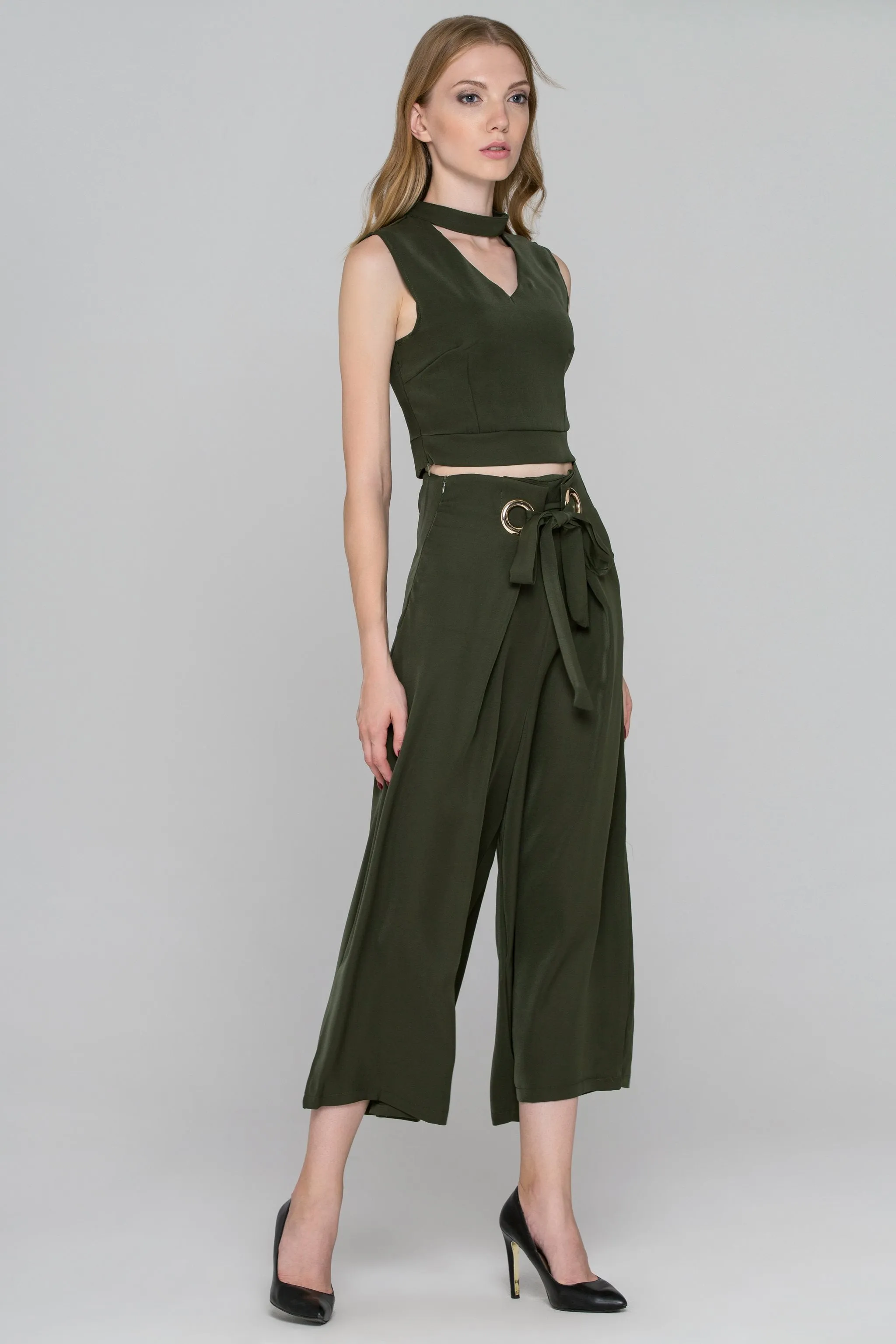 Rania Fawaz - Pine Green Two Piece Ring Palazzo Co-ord