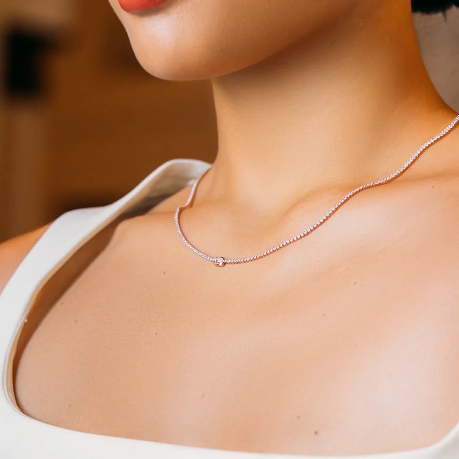 Rose Gold Blanca Tennis Necklace