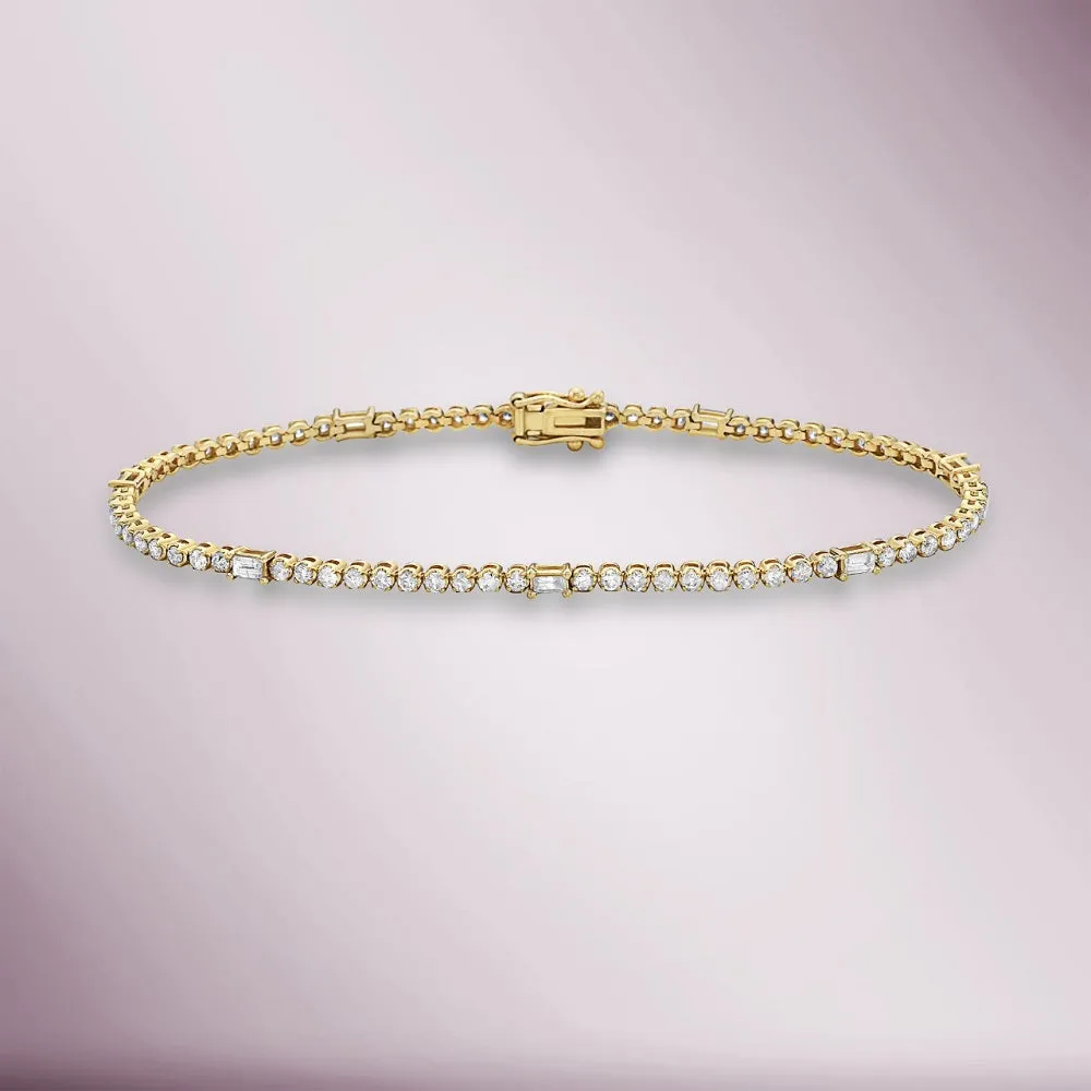 Round & Baguette Diamond Tennis Bracelet (1.25 ct.) in 14K Gold