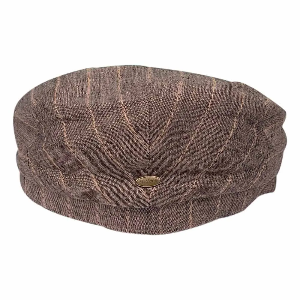 Saint Martin - Grey Striped Linen Flat Cap