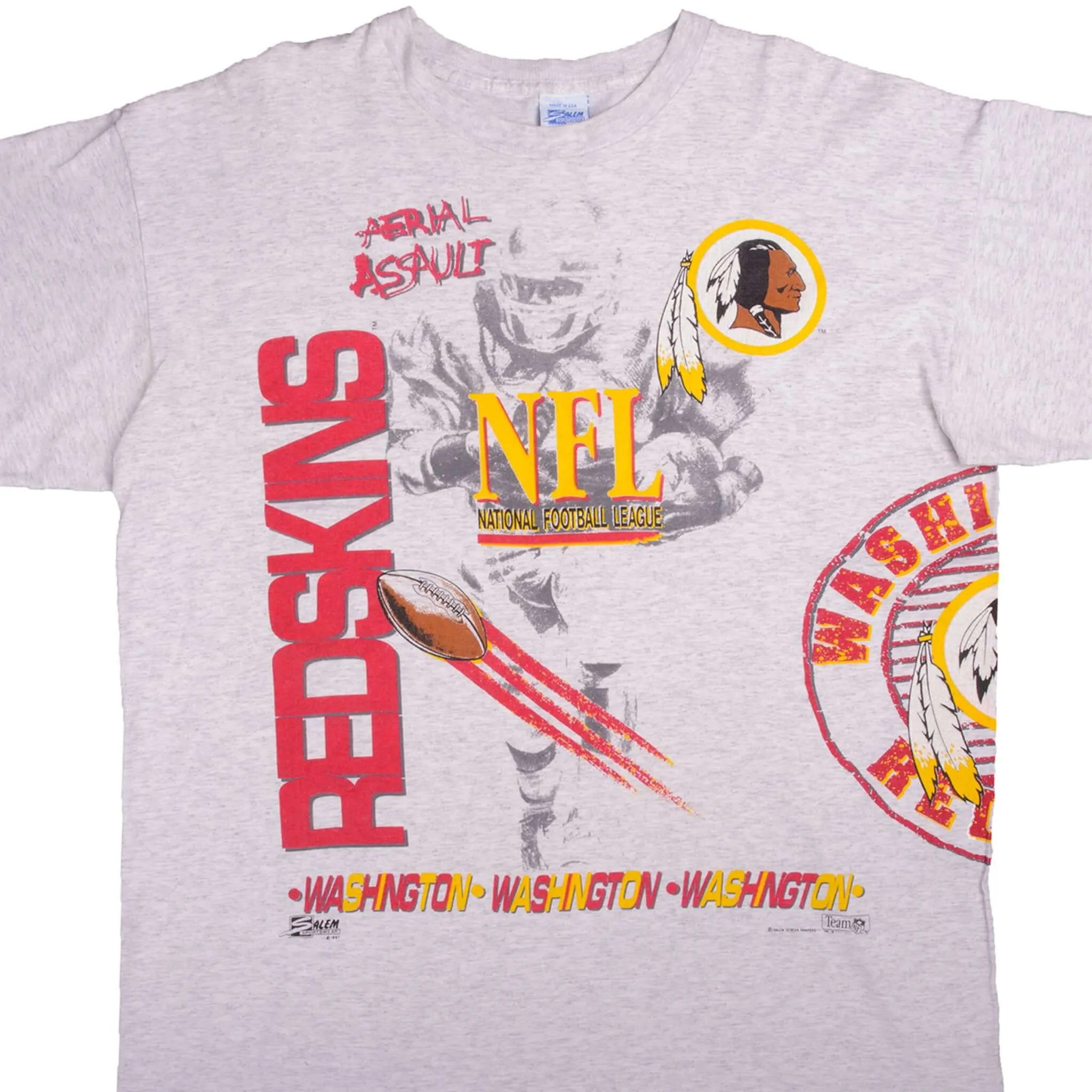 VINTAGE ALL OVER PRINT NFL WASHINGTON REDSKINS 1991 TEE SHIRT XL MADE USA