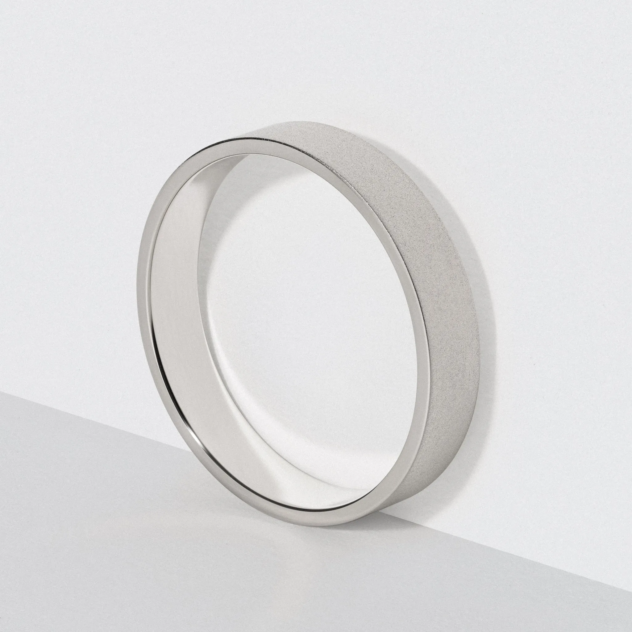 White Gold Flat Wedding Band - Matte 4mm