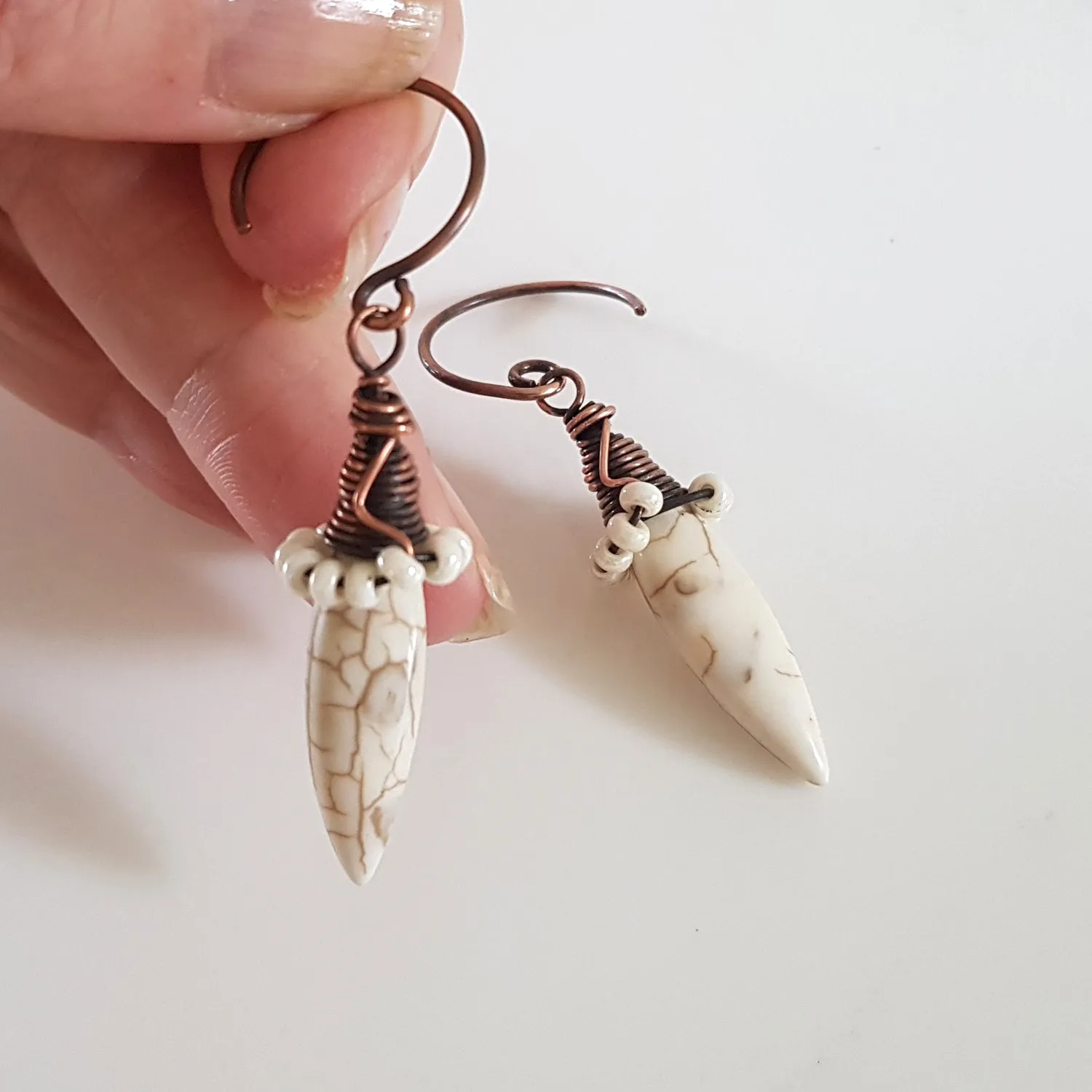 White Howlite Spike Earrings | (KJ-395E | Artisan Earrings