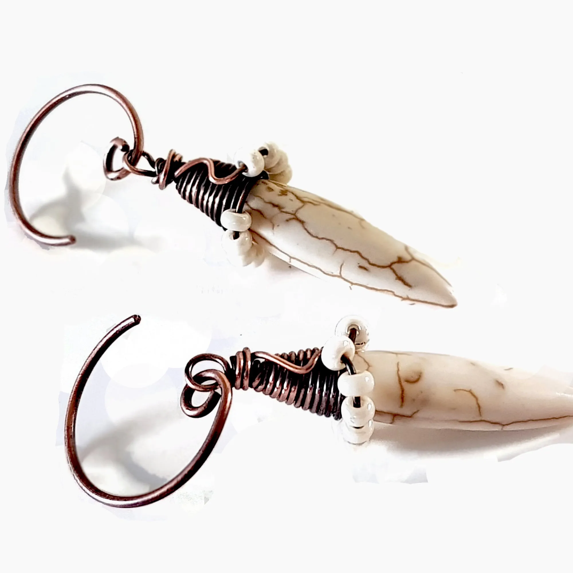 White Howlite Spike Earrings | (KJ-395E | Artisan Earrings